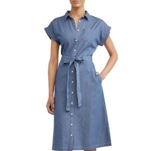 NEW! Belted Chambray Midi Shirtdress